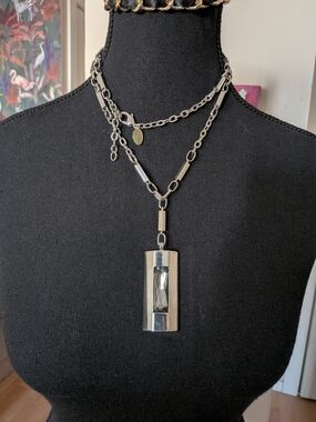 White House Black Market Silver-tone Long, L Pendant Necklace with Clear Crystal